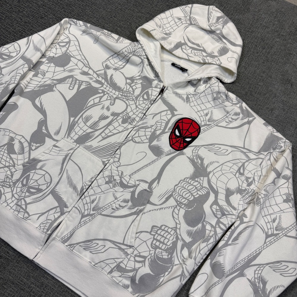 Aeropostale Marvel Spiderman Sweatshirt Mens XXL Full Zip White All Over Print
